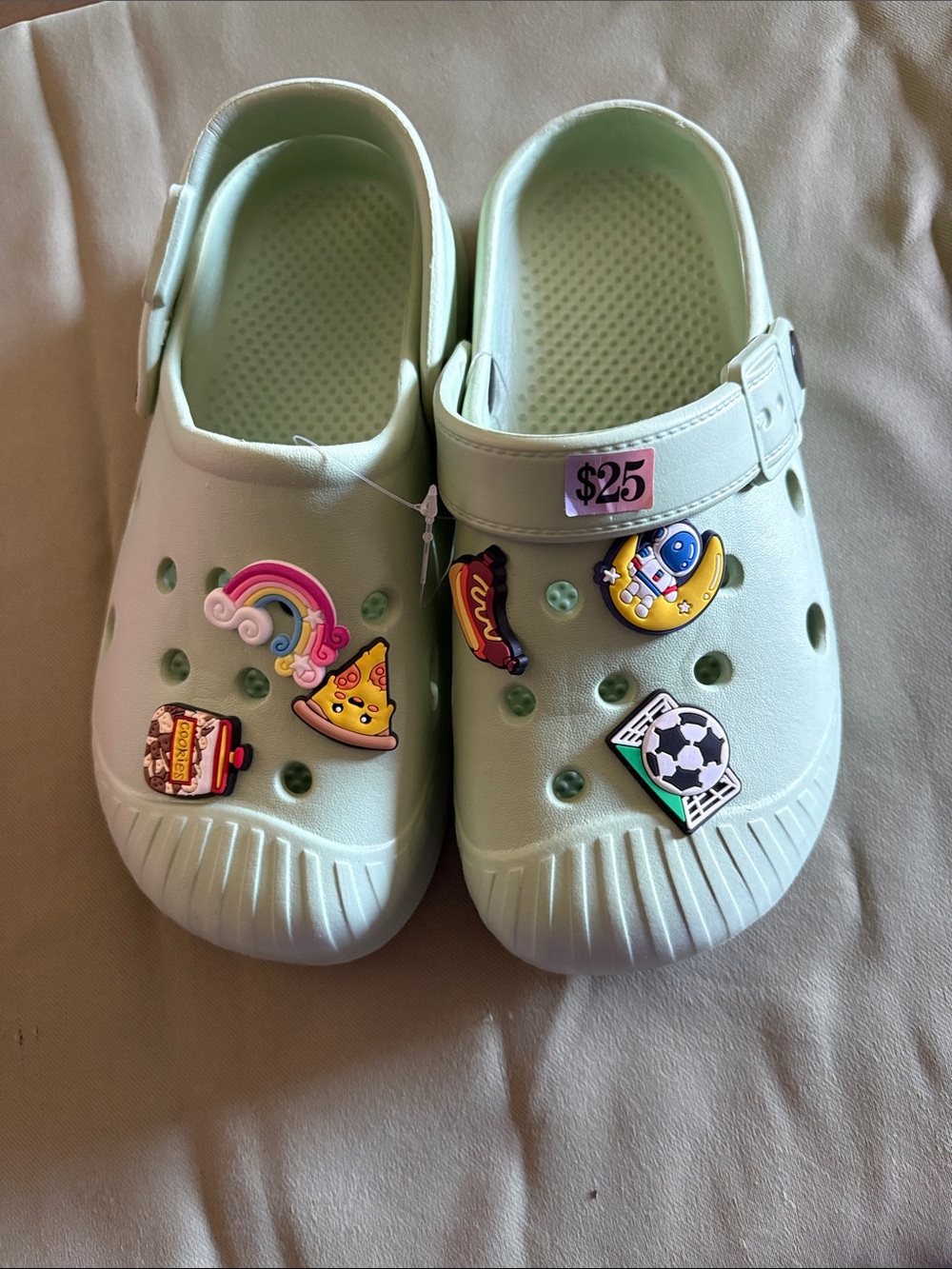 Kids Light Green Clog Shoes with Fun Charms